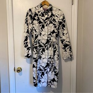 Tuleh Monochrome Floral Long Sleeve Lightweight Trench Coat